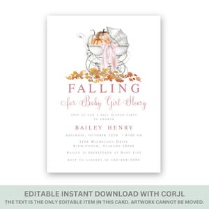 Printable Girls Falling for Baby Pink Baby Shower Invitation, Digital Download