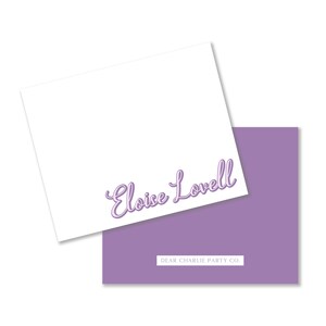 Purple Script Personalized Stationery Set, Notecards set