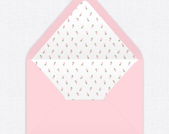 ENVELOPE UPGRADE | Euro Flap Envelope Liner, 5x7 Envelope Liner, Pink Envelope Rosebud Envelope Liner