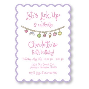 Charm Bracelet Invitation, Scalloped Invitation, Charm Bracelet Birthday Invitation