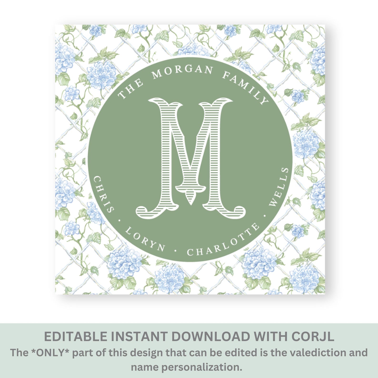 Monogram Tag Printable Blue Floral Monogram Gift Tag, Printable Gift Tag - Etsy