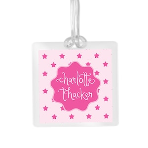 Bag Tag, Luggage Tag, Laminated Bag Tag, Personalized Pink Star Pattern Identifier, Durable Travel Accessory, Waterproof Finish
