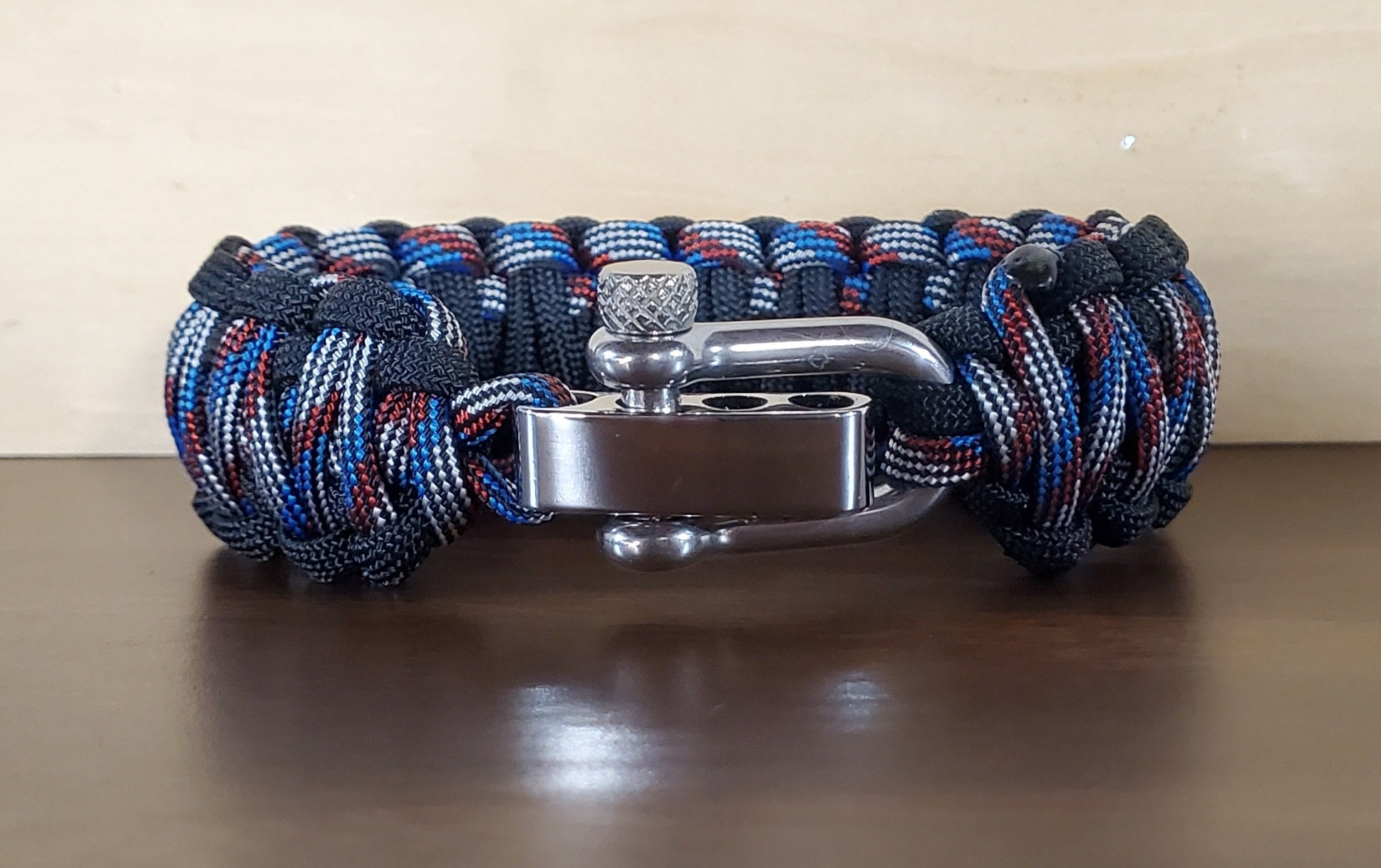 King Cobra Paracord Survival Bracelet with Whistle Buckle (Red, White, Blue) 9