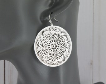 Medallion Earrings Silver Medallion Earrings Silver Earrings Silver Earrings Dangle Silver Disc Earrings Silver Earrings Round Disc