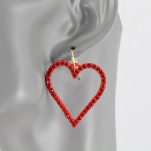 red heart earrings outline crystal heart shape dangle earrings lightweight 1.75&quot; long