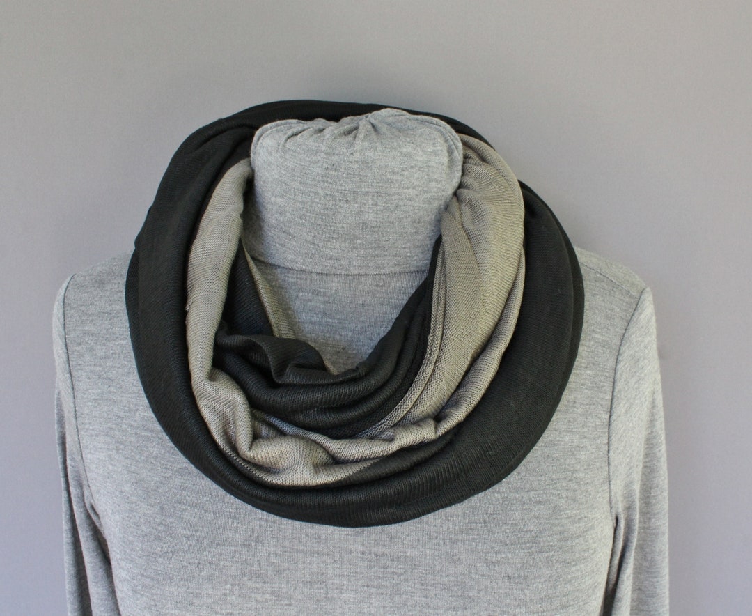 Grey Black Scarf Soft Infinity Scarf Soft Circle Endless Loop Cowl Long ...