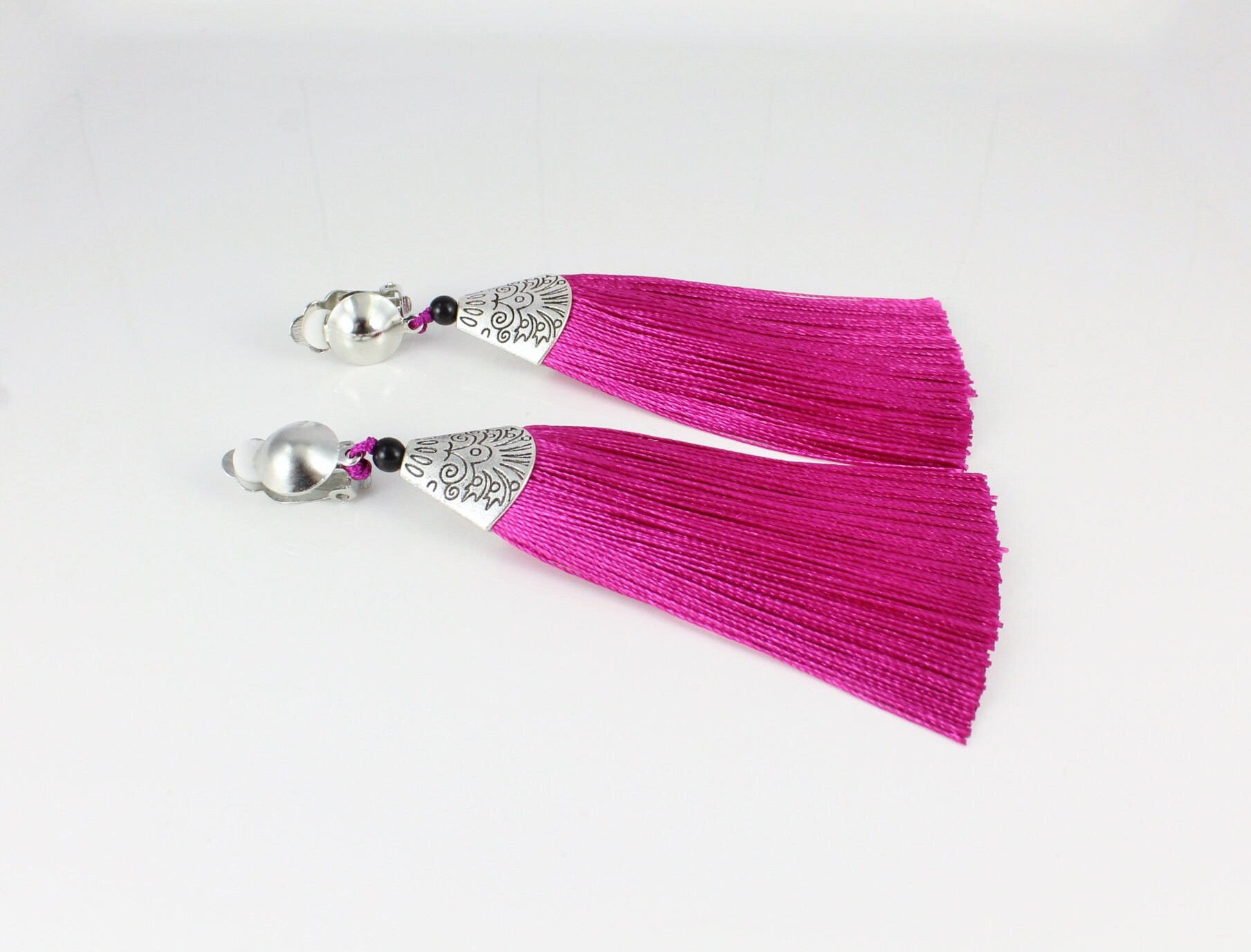 Pink Tassel Clip on Earrings Dangle 4 Long Clip Earrings Etsy