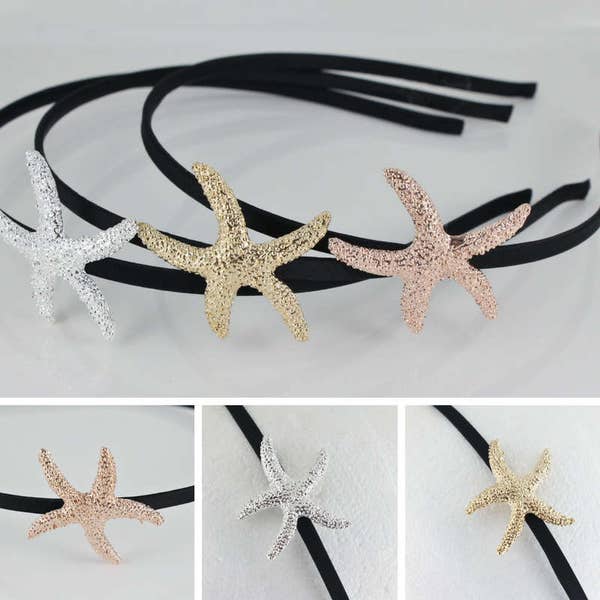 Starfish headband Silver Gold Rose Gold thin skinny headband hair band sea star fish bridal wedding shore chic nautical cruise mermaid wear