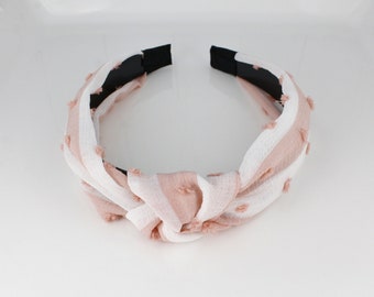 Peach White headband turban knot top knot hair band soft lightweight fabric knotted headband gauze crepe