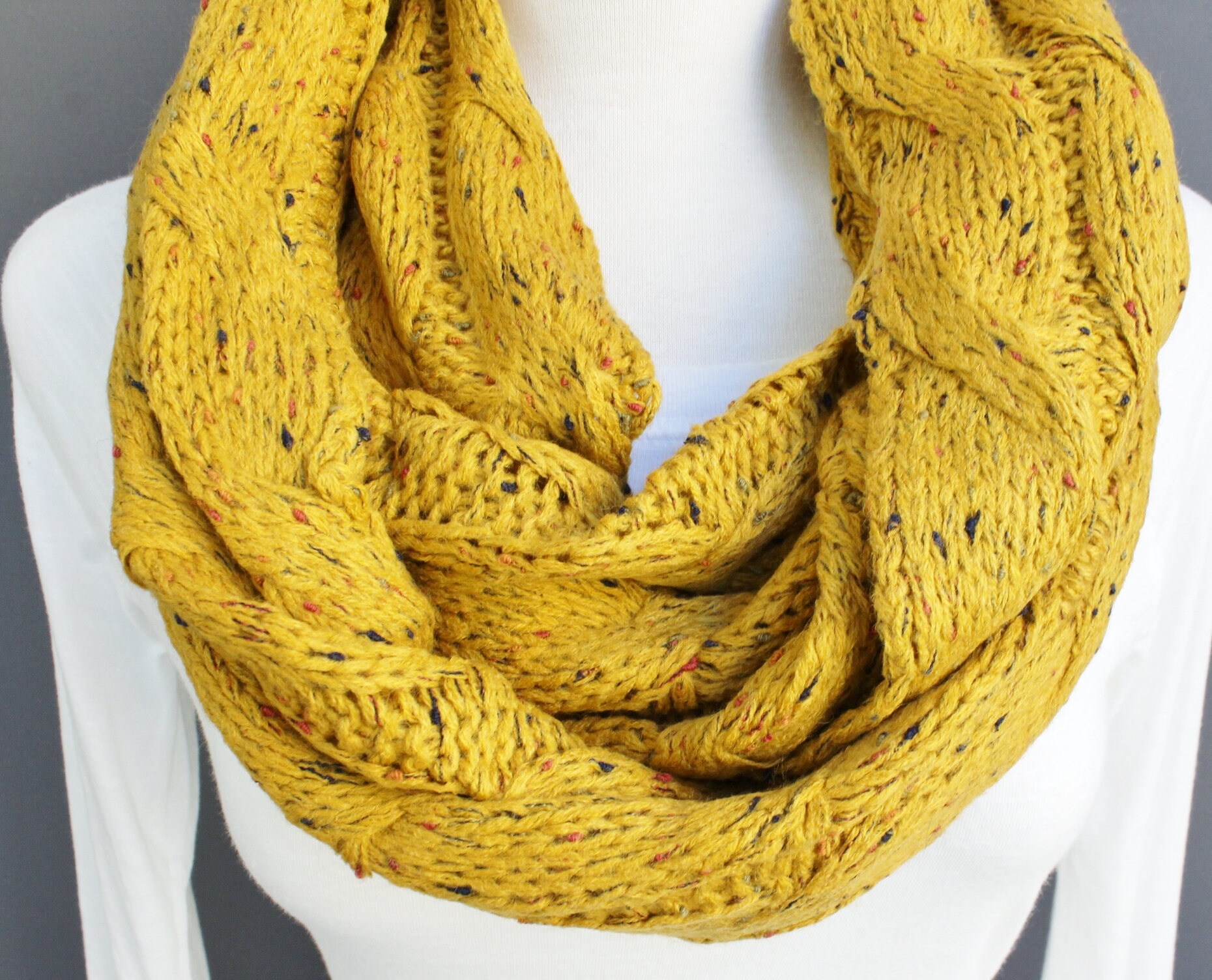 Mustard Cable Knit Infinity Scarf Soft Chunky Knit Circle - Etsy