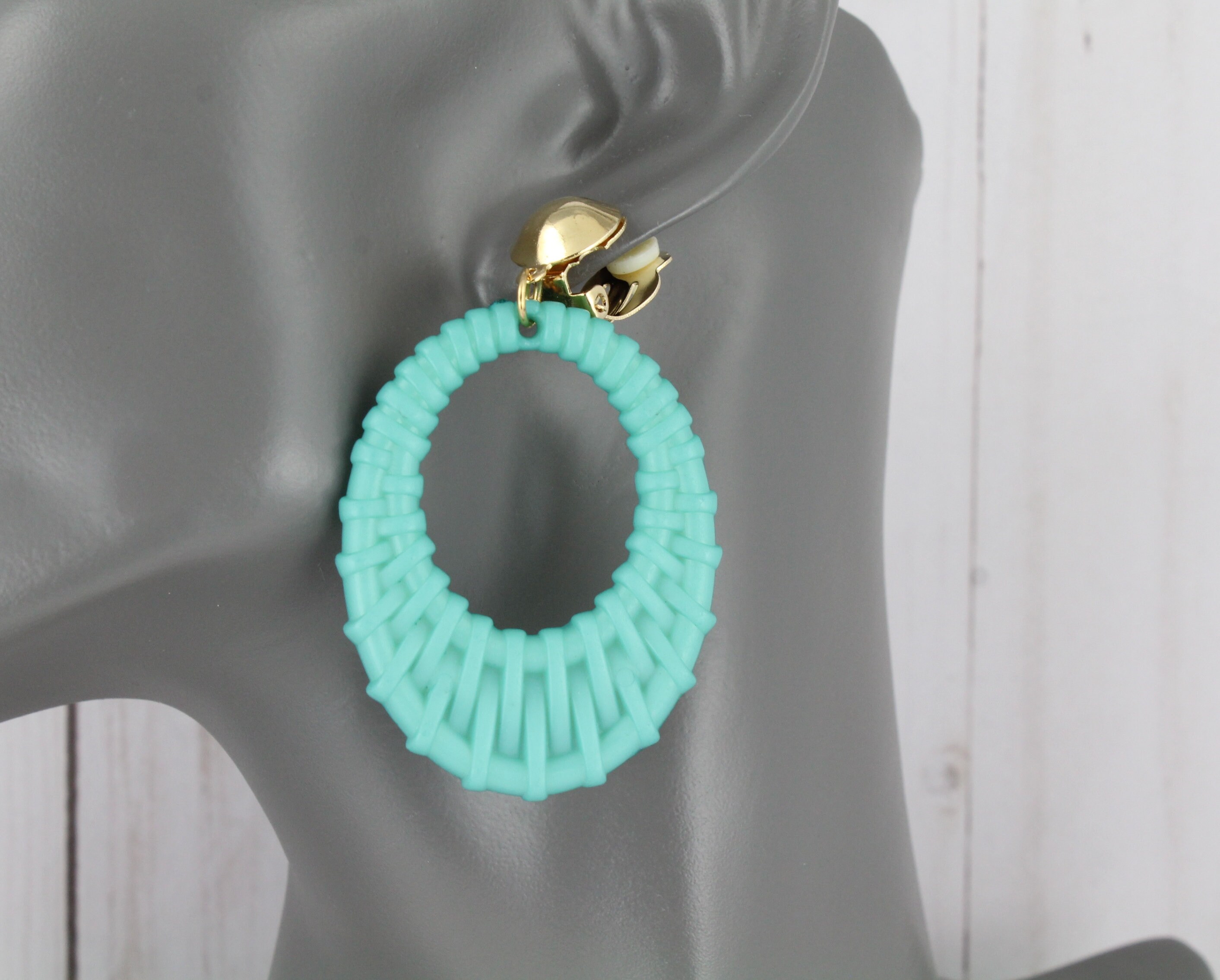Clip on Earrings Turquoise Woven Earrings 2.5 Long Etsy