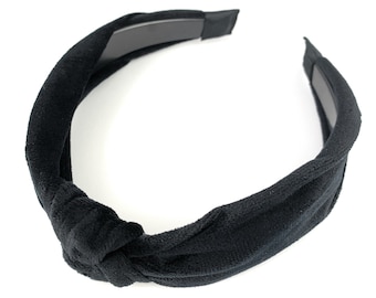 Black headband turban knot top knot hair band soft velvet velour fabric knotted headband