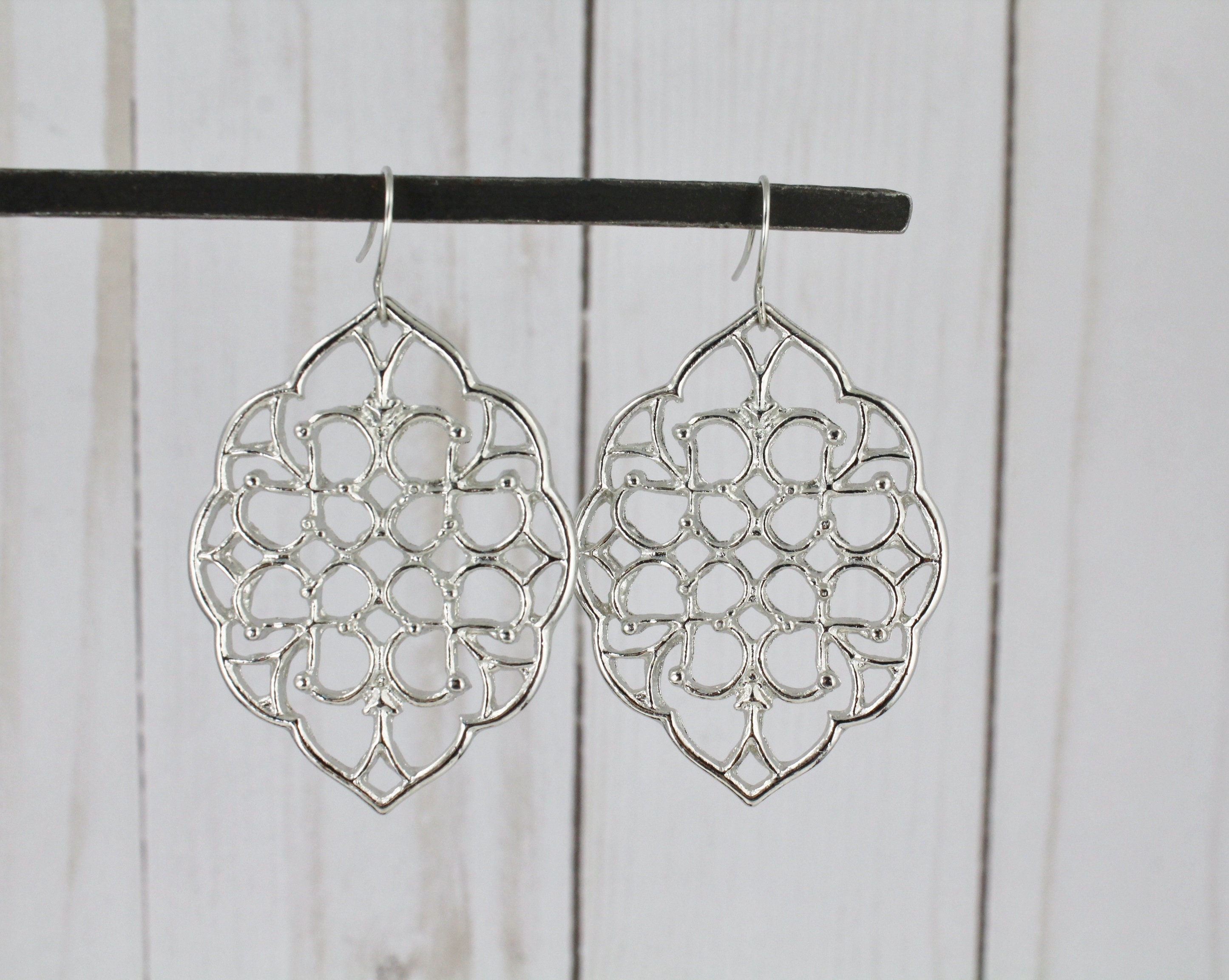 Silver Filigree Earrings Teardrop Boho Chic Moroccan Medallion Etsy