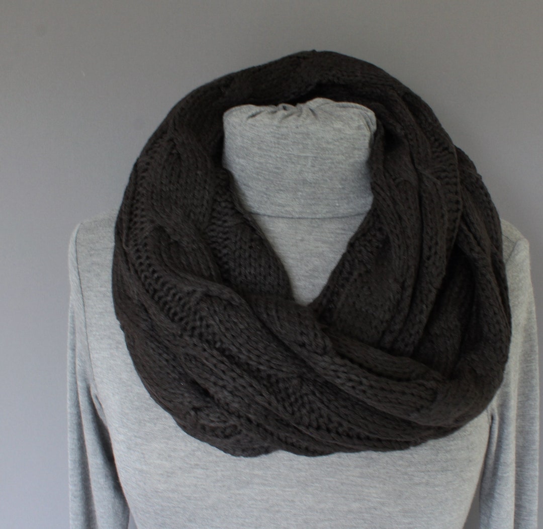Black Cable Knit Infinity Scarf Soft Chunky Knit Circle Endless Loop ...