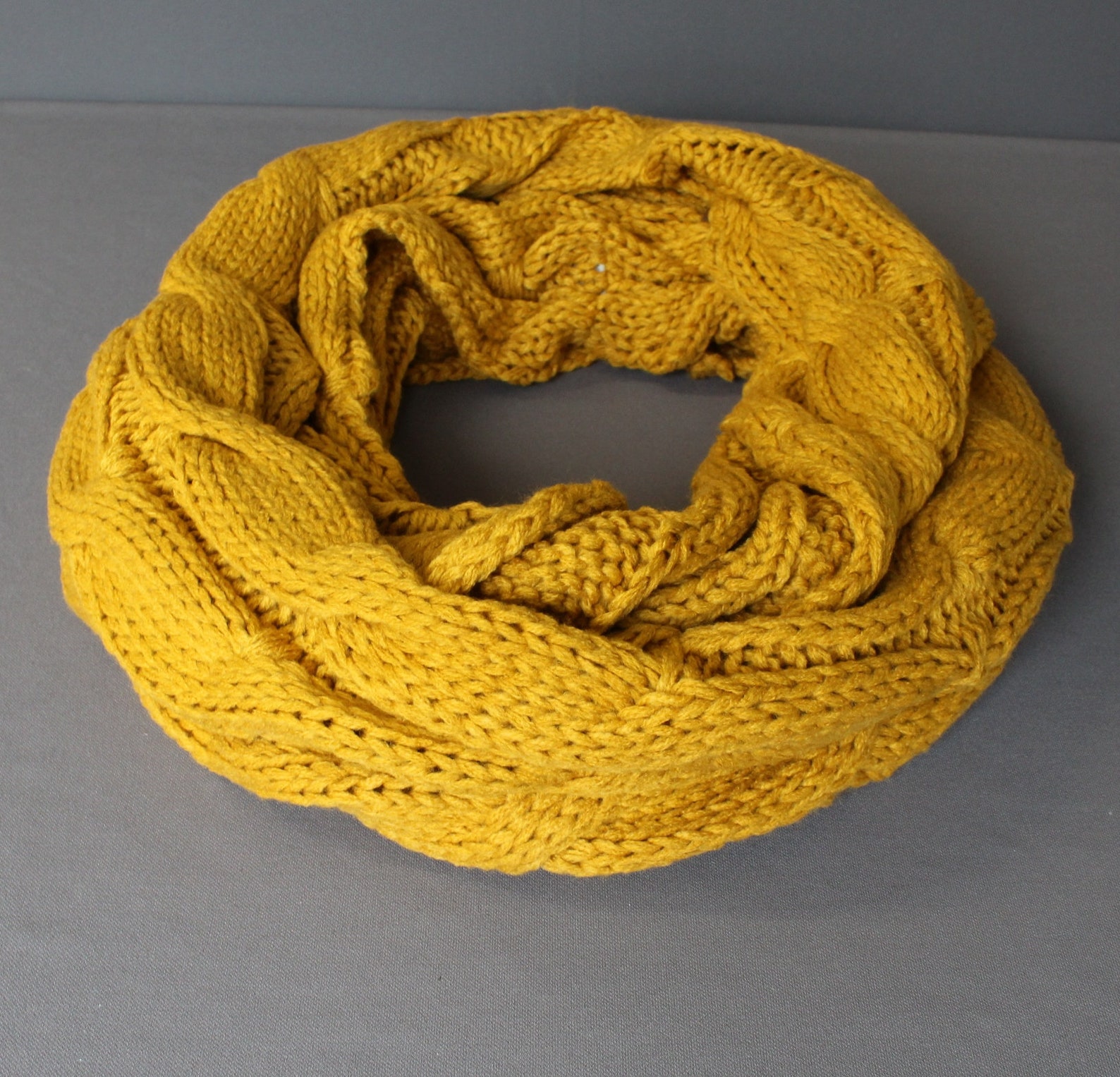Mustard Cable Knit Infinity Scarf Soft Chunky Knit Circle Endless Loop ...