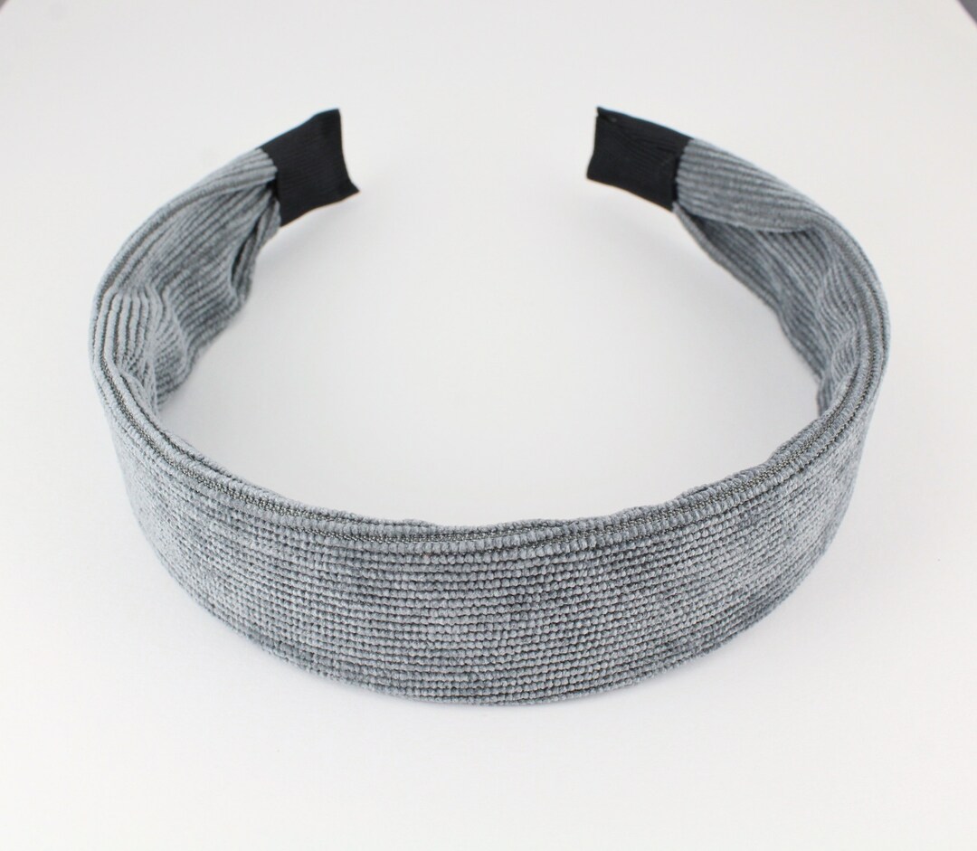Grey Corduroy Fabric Wrapped Headband Hair Band 1.25 Wide Soft Fine ...