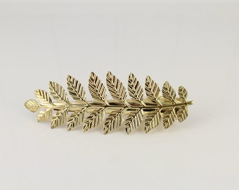Gold laurel leaf leaves metal side alligator gator clip hair claw bridal prom 3.5&quot; long