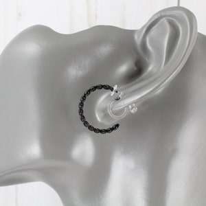 Black Clip On twist hoop earrings hoops 3/4&quot; wide light clear omega clips non-pierced earrings very lightweight and comfortable