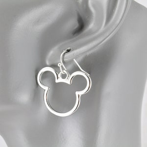 silver mouse ears earrings outline medallion dangle earrings 1.25&quot; long very lightweight dangles Great to wear at the parks