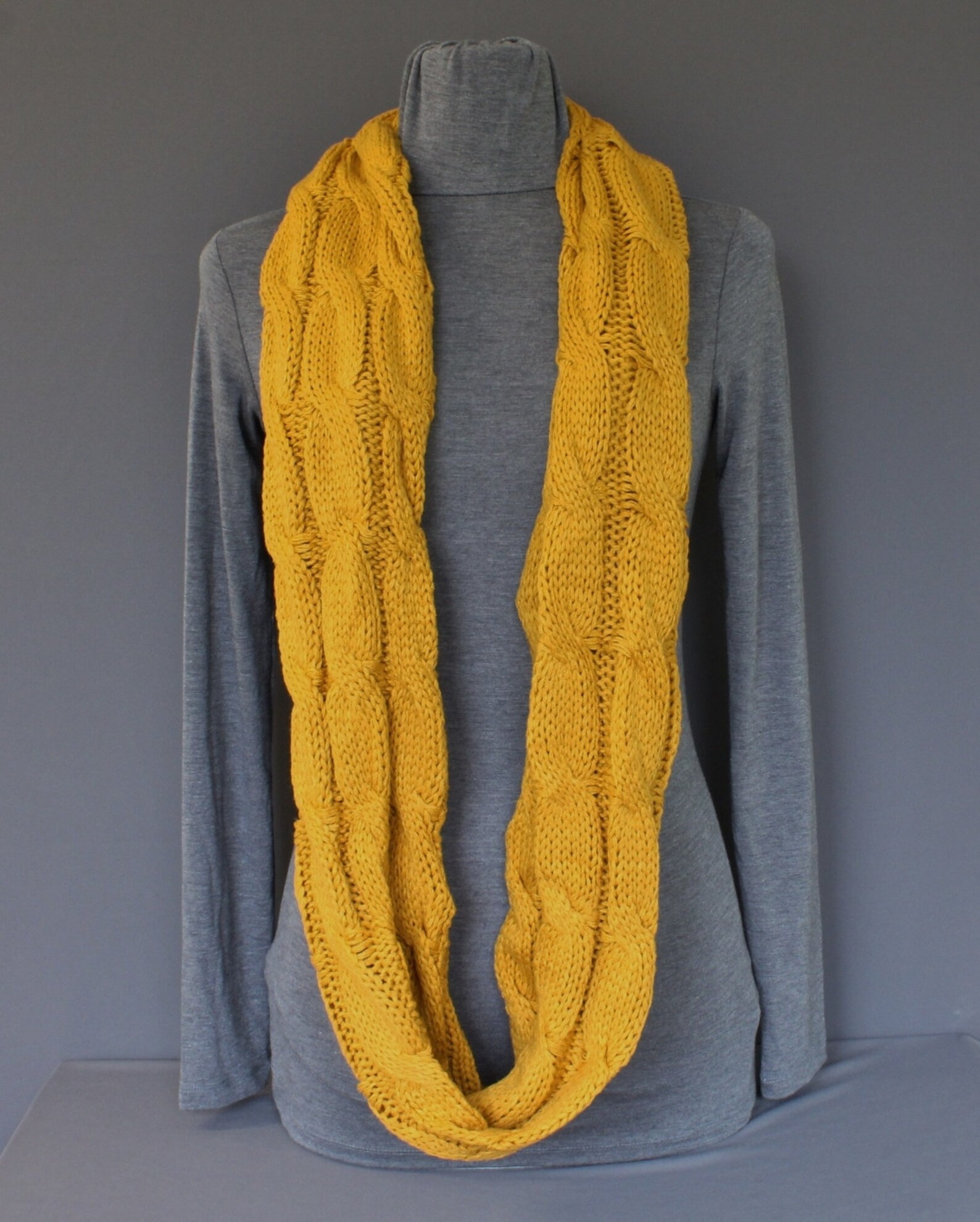 Mustard Cable Knit Infinity Scarf Soft Chunky Knit Circle Endless Loop ...