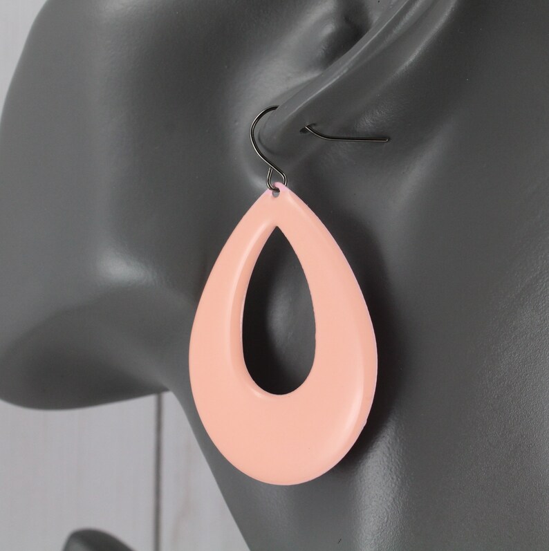 Peach earrings teardrop painted enamel lightweight 2 38 long dangle earrings light coral peach color