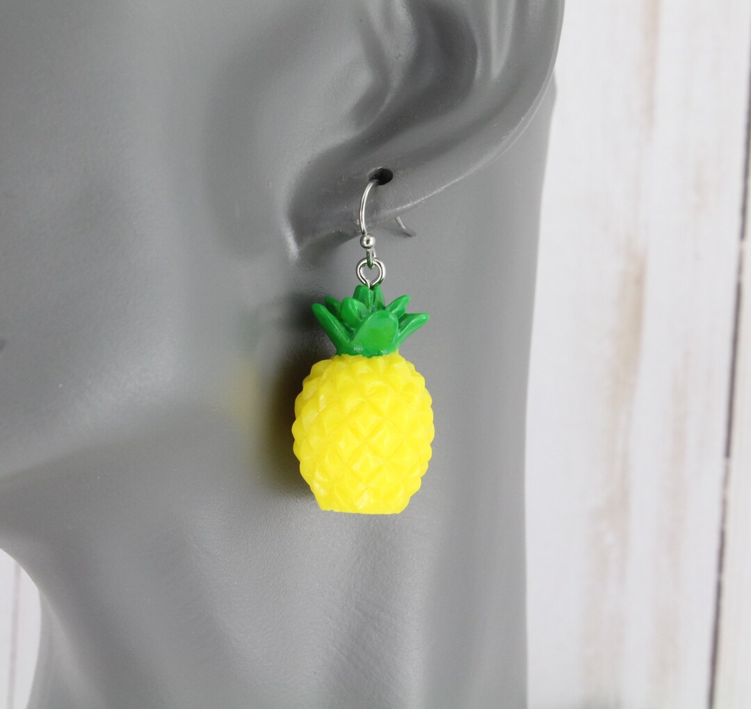 Pineapple earrings dangle kitschy jewelry Silver Yellow Green Etsy.de