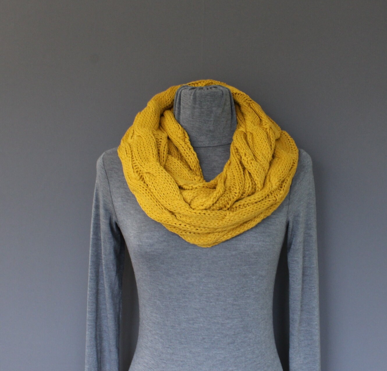 Mustard Cable Knit Infinity Scarf Soft Chunky Knit Circle Endless Loop ...