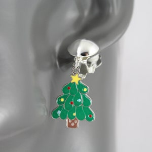 Clip On Christmas tree earrings Christmas holiday gift dangle earrings jewelry winter lightweight 1.5&quot; long clip on non pierced tree clips