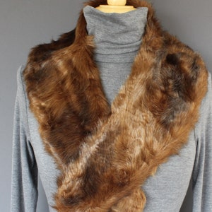 Dark Brown Black scarf faux fur furry scarf neck wrap warmer muffler 36&quot; long collar faux fur super soft animal print faux fox fur scarf