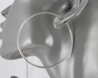 Clip On Silver hoop earrings lightweight hoops 2 3/8" wide light s clips non-pierced