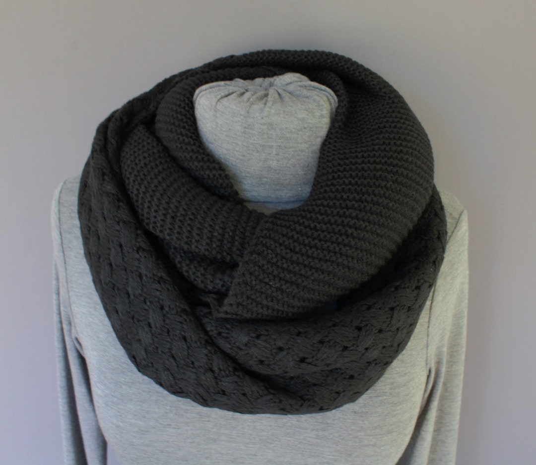 Black Textured Knit Super Soft Circle Infinity Endless Loop Long Scarf ...