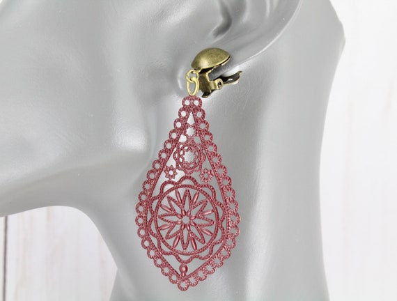 Burgundy clip sales on earrings