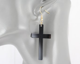 Black Gold Cross dangle earrings 2 5/8" long lightweight plastic cross pendant dangly cross pendants earrings Easter