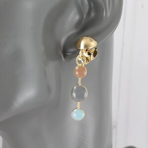Brown Grey Blue clip on earrings dangle lightweight jewelry Gold enamel dots painted clips non pierced earrings just under 2&quot; long