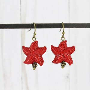 1 3/4" STARFISH SEA STAR RED CORAL 925 STERLING SILVER pendant 