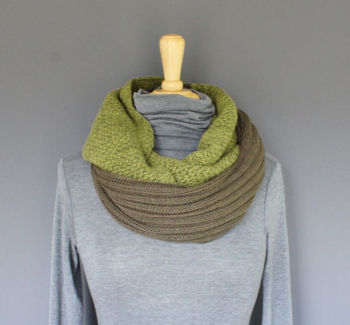 Olive Green Knit Infinity Scarf Soft Chunky Ribbed Knit Circle Etsy