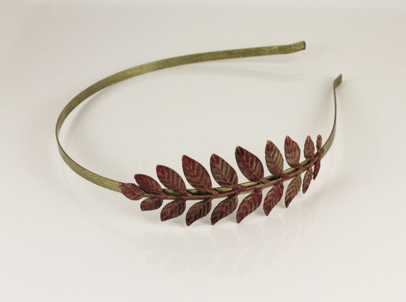 Dark Red Burgundy Painted Laurel Crown Leaf Leaves Metal  display picture 1