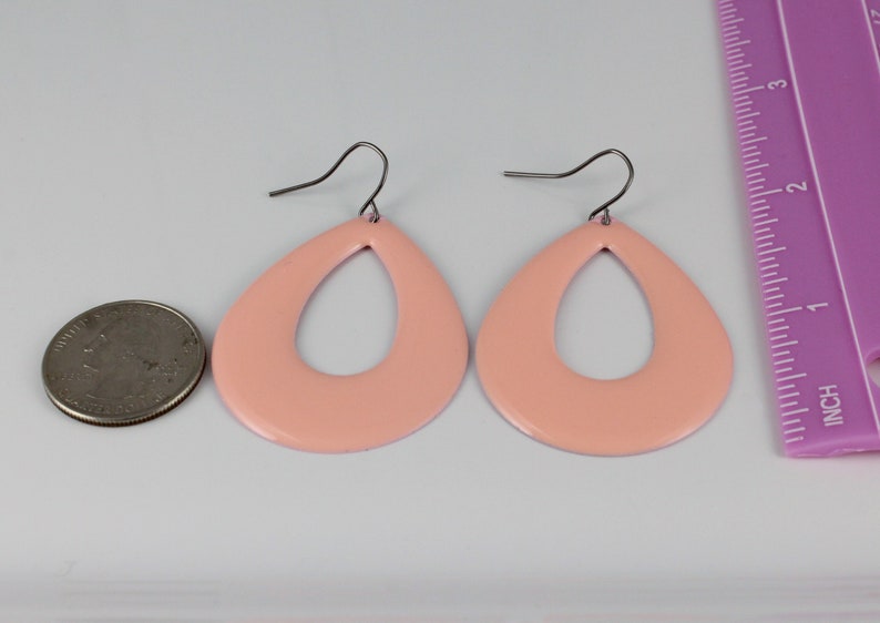 Peach earrings teardrop painted enamel lightweight 2 38 long dangle earrings light coral peach color