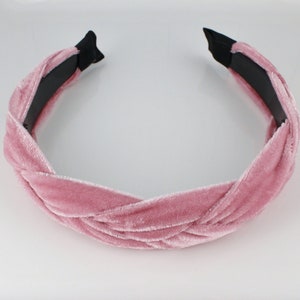 Pink velvet headband turban braided hair band soft velvet velour fabric braid headband hair grip teeth