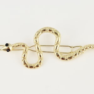 gold snake barrette clip barrette hairpin accessory slithering serpent asp snake is 2 5/8&quot; long black crystal eyes