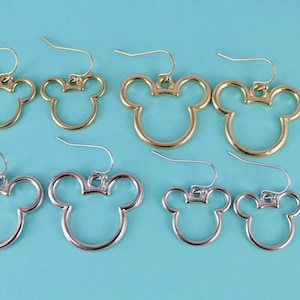 mouse ears earrings outline medallion dangle earrings small very lightweight dangles Wear at the parks Silver or Gold