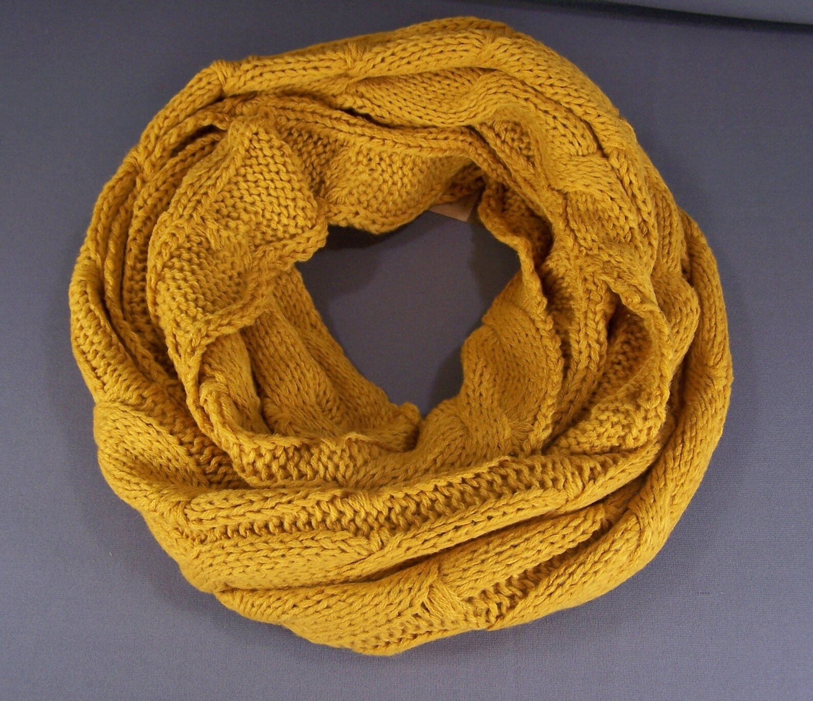 Mustard Cable Knit Infinity Scarf Soft Chunky Knit Circle Endless Loop ...