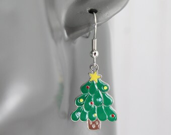 Christmas tree earrings Christmas holiday dangle earrings jewelry winter lightweight gift exchange secret santa Christmas tree 1 5/8" long