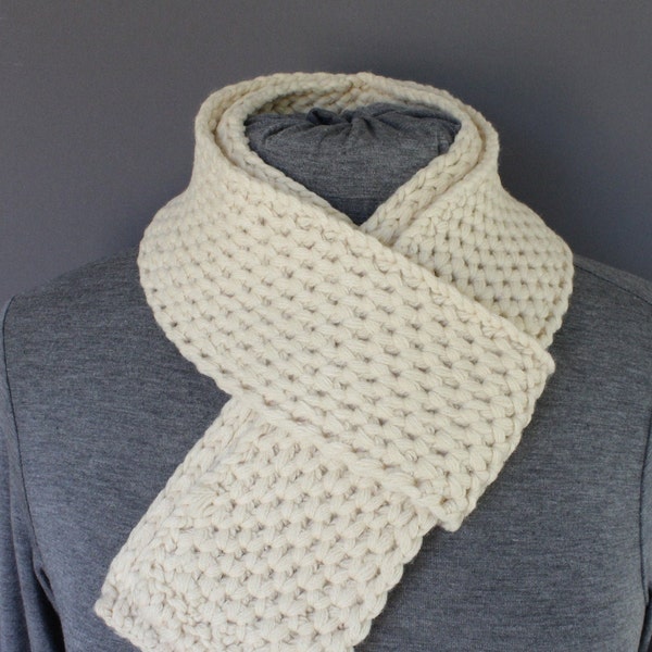 Off White Cream color skinny scarf soft textured pattern knitted scarf 55" long super soft No Bulk under jacket