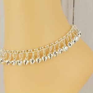 silver Jingle bells anklet ankle bracelet jewelry jingly bell 8 to 10 inches long adjustable hippie silver tone
