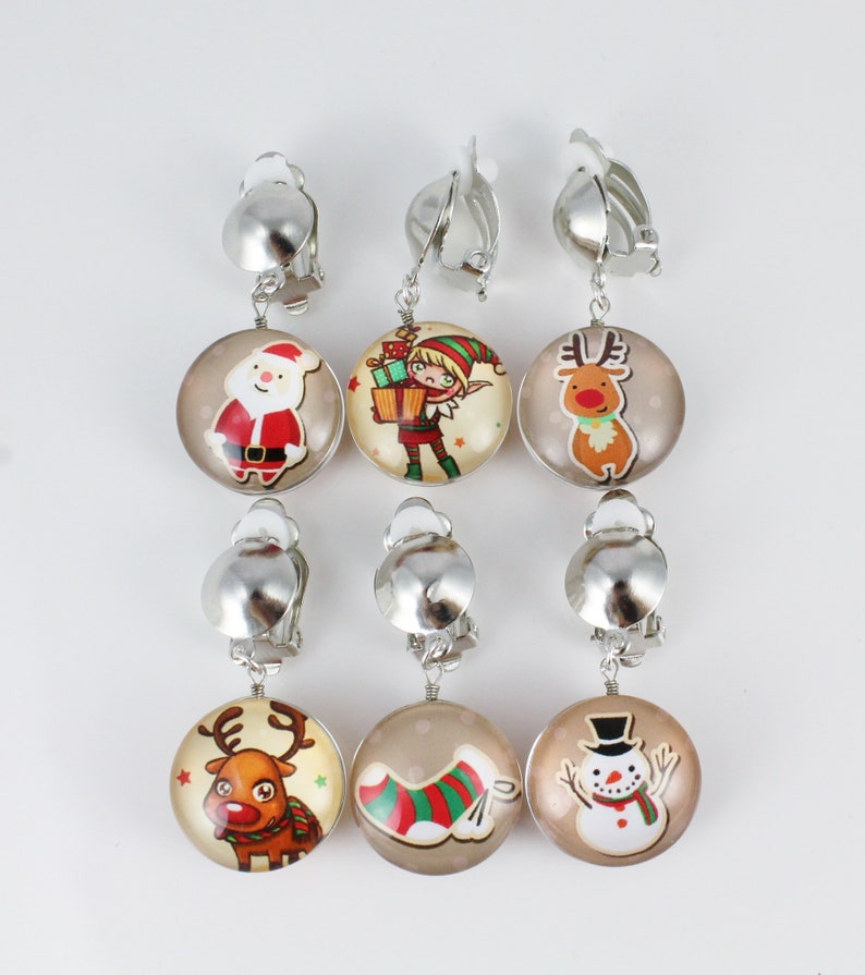 Christmas Clip on Earrings Silver Ear Clip Santa Claus Elf Etsy