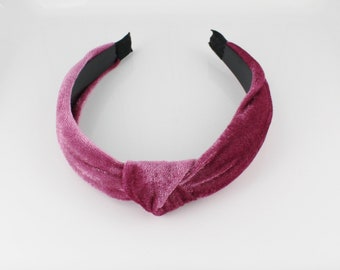 Mauve purple pink headband turban knot top knot hair band soft velvet velour fabric knotted headband