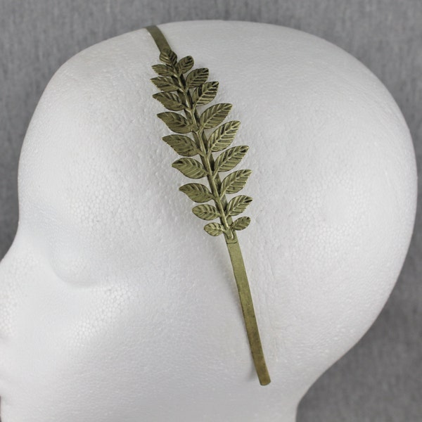 dark antiqued Gold bronze laurel crown leaf leaves metal thin skinny headband hair band accessory bridal wedding prom head piece branch