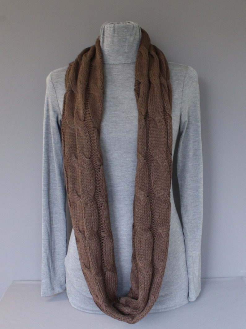 Dark Brown Cable Knit Infinity Scarf Soft Chunky Knit Circle Endless ...