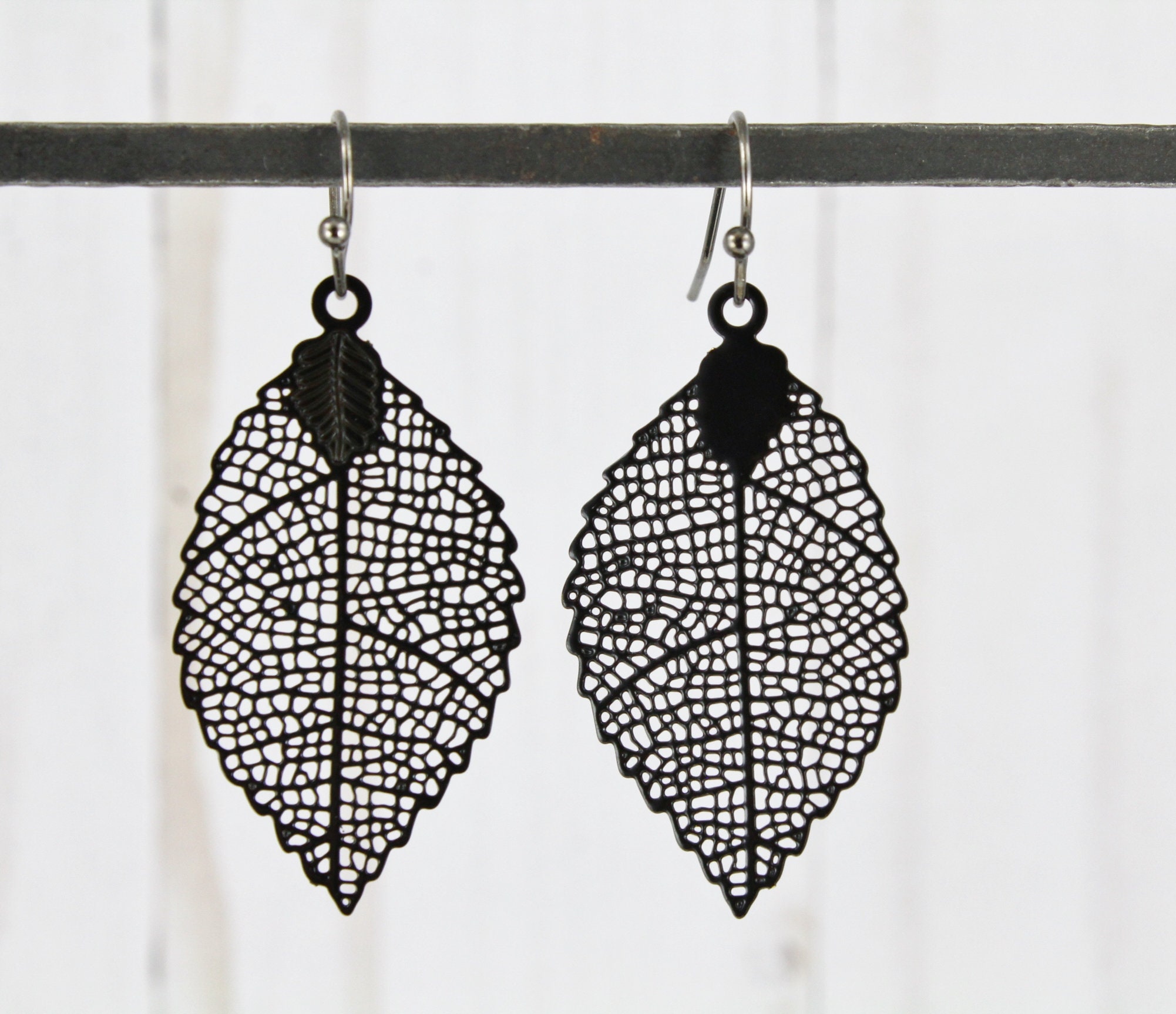 thumbnail image 2 of Silver Chandelier Earrings – Filigree Leaf Dangle Pendant, Wiggly Leaves, 3.25″ Long 2 of 2